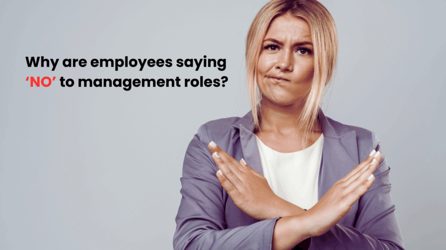 Lady crossing her arms to indicate that employees are declining to take management opportunities